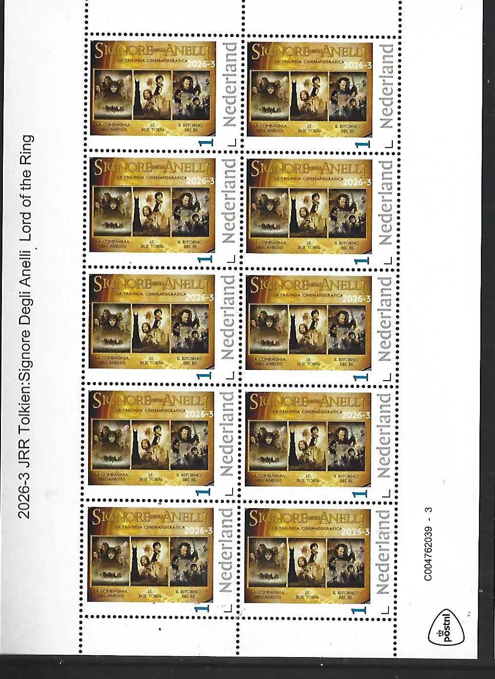 Nederland 2026-3 JRR Tolkien: Italian Lord of the Rings SHEET postfris/mnh