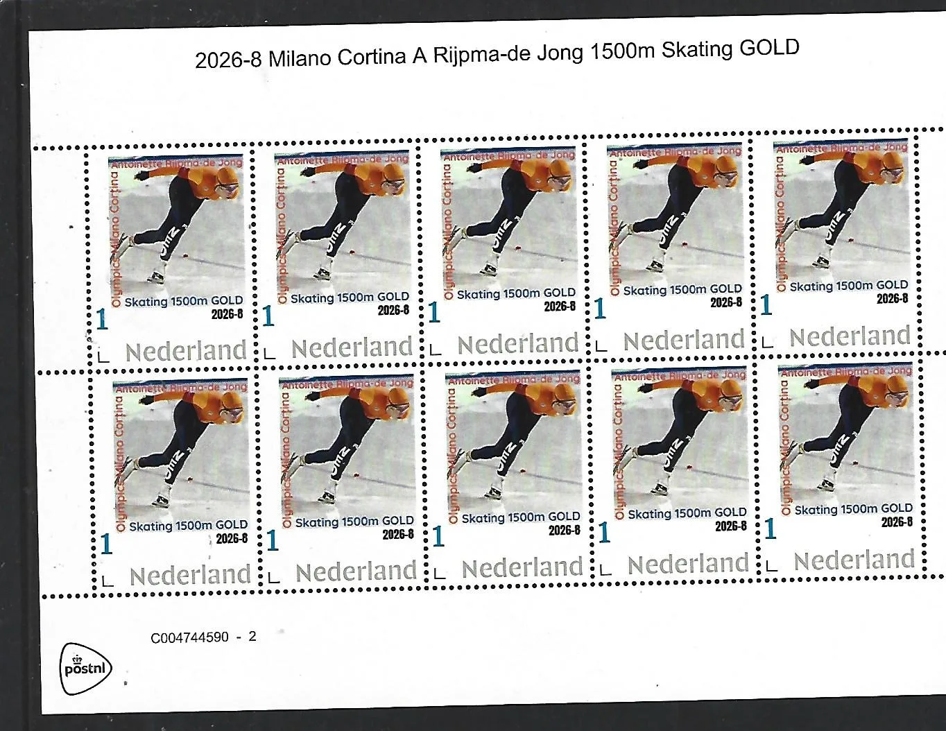 Nederland 2026-8 Olympics Milano Cortina: A.Rijpma de Jong 1500m Skating sheet postfris/mnh