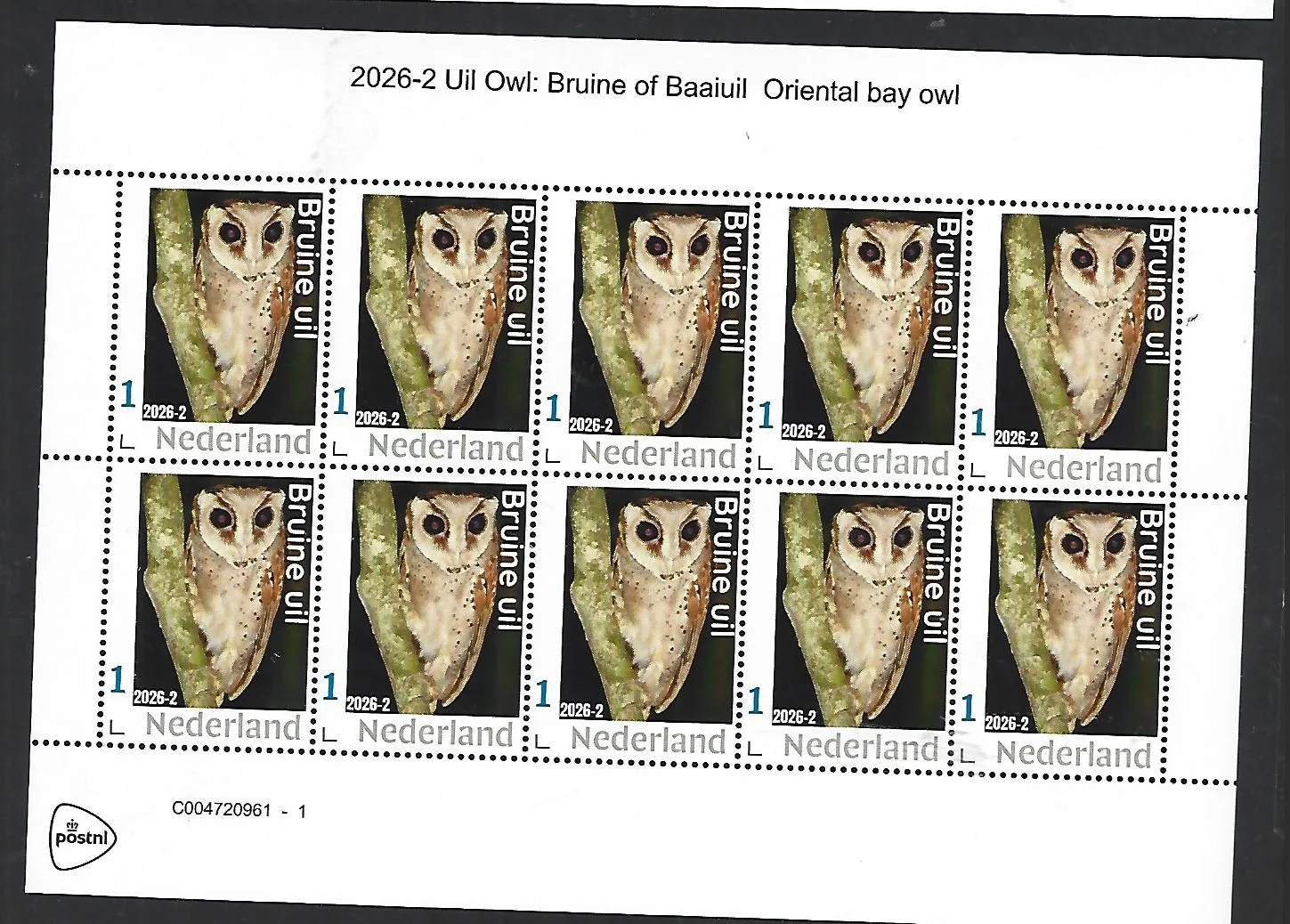 Nederland 2026-2 Uil Owl: Bruine uil Oriental bay owl sheet postfris/mnh