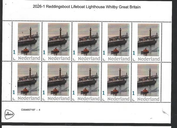 Nederland 2026-1 ship lifeboat: Whitby lighthouse Gr. Britain sheet