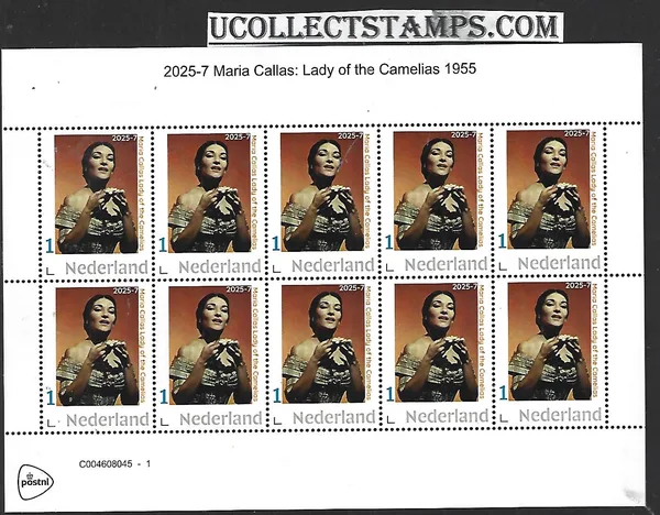 Netherlands 2025-7 Maria Callas: Lady of the Camelias sheetlet MNH