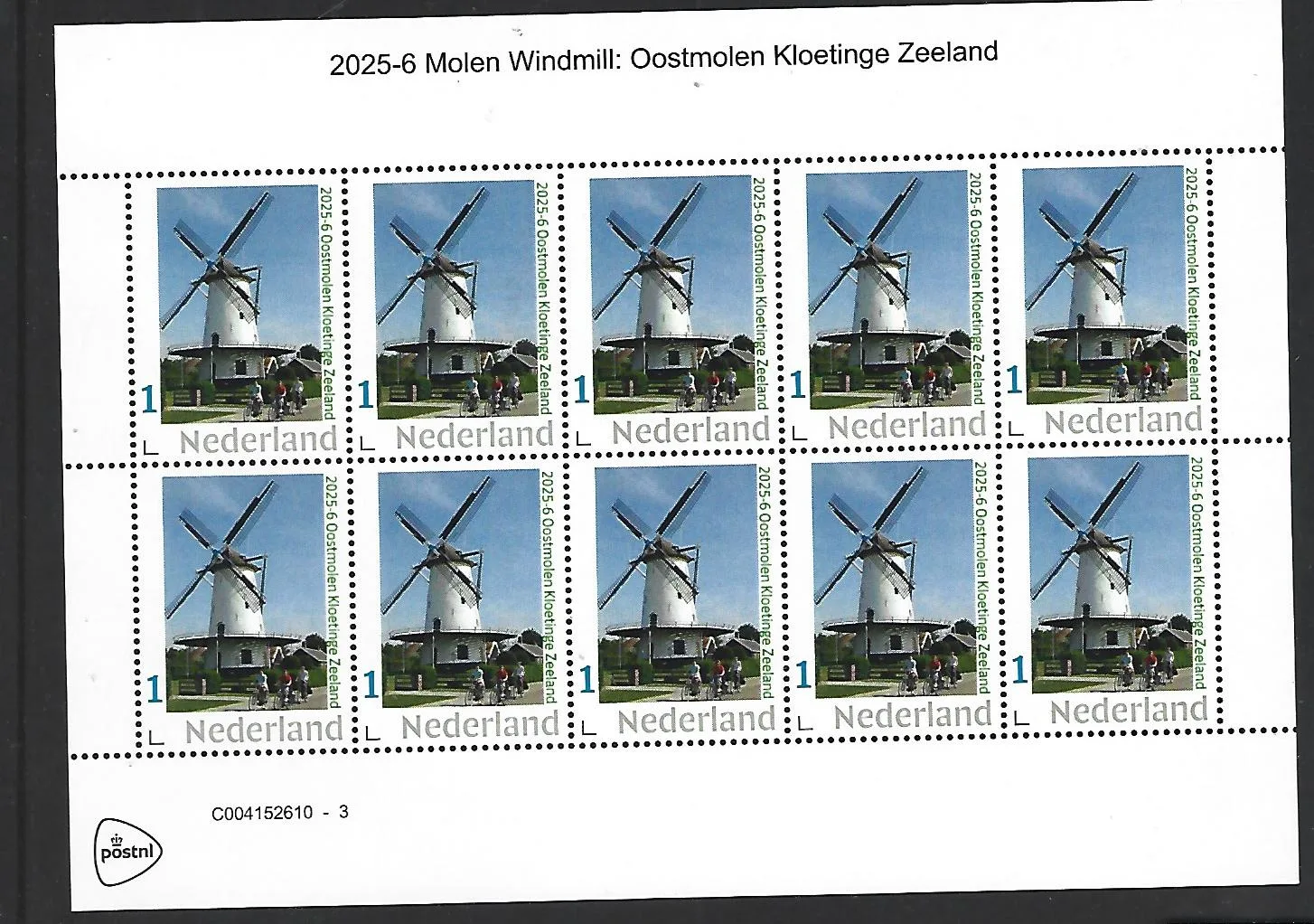 Nederland 2025-6 Molen Windmill:Oostmolen Kloetinge Zeeland sheetlet postfris/mnh