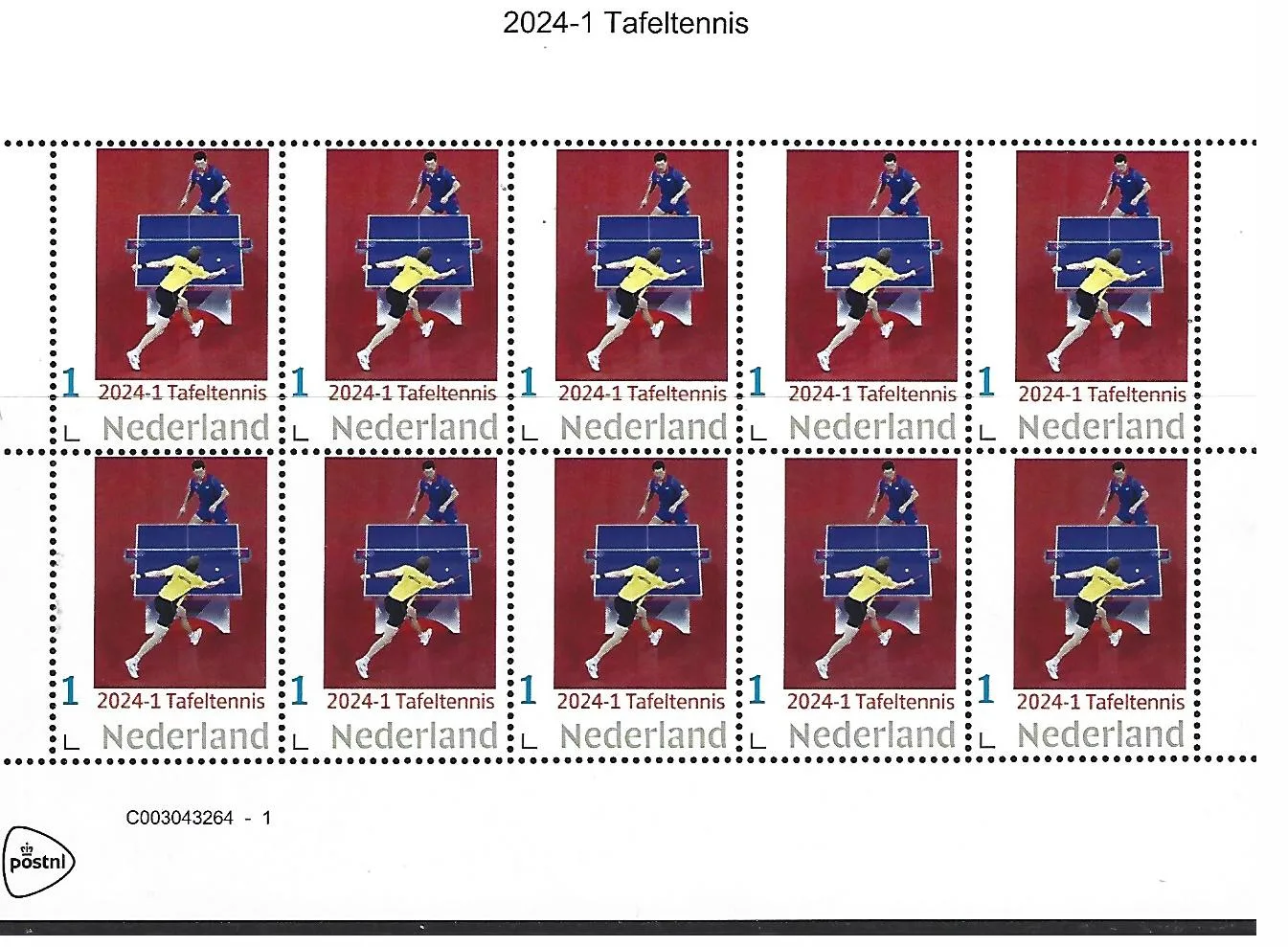 Pays-Bas 2024-1 Tennis de table feuille postfris/mnh