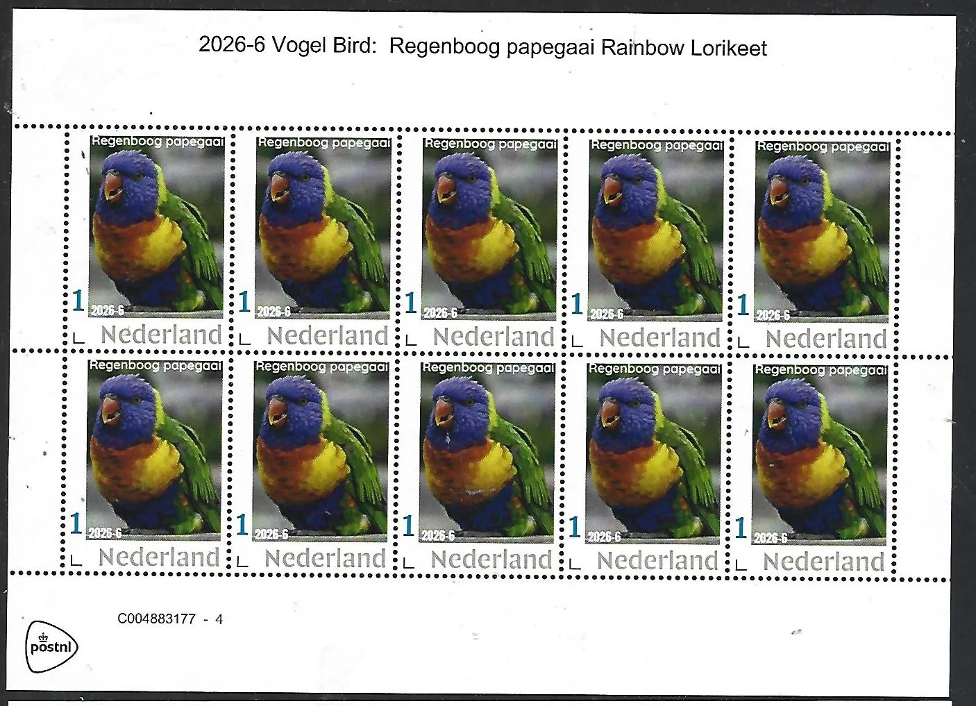 Netherlands 2026-6 2026-6 Rainbow lorikeet sheelet MNH