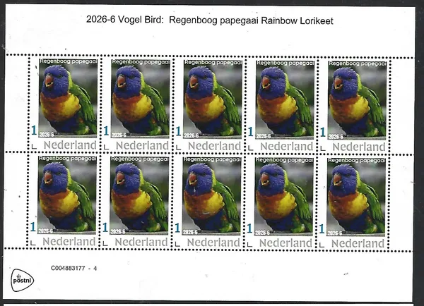 Netherlands 2026-6 2026-6 Rainbow lorikeet sheelet MNH