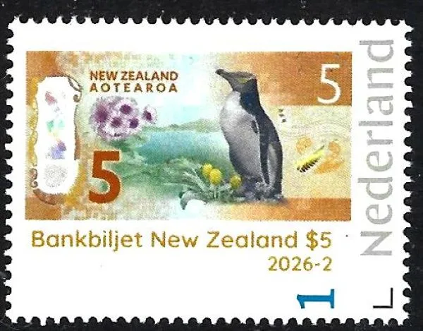 Netherlands 2026-2 Banknote: Penguin N.Zealand $5 MNH