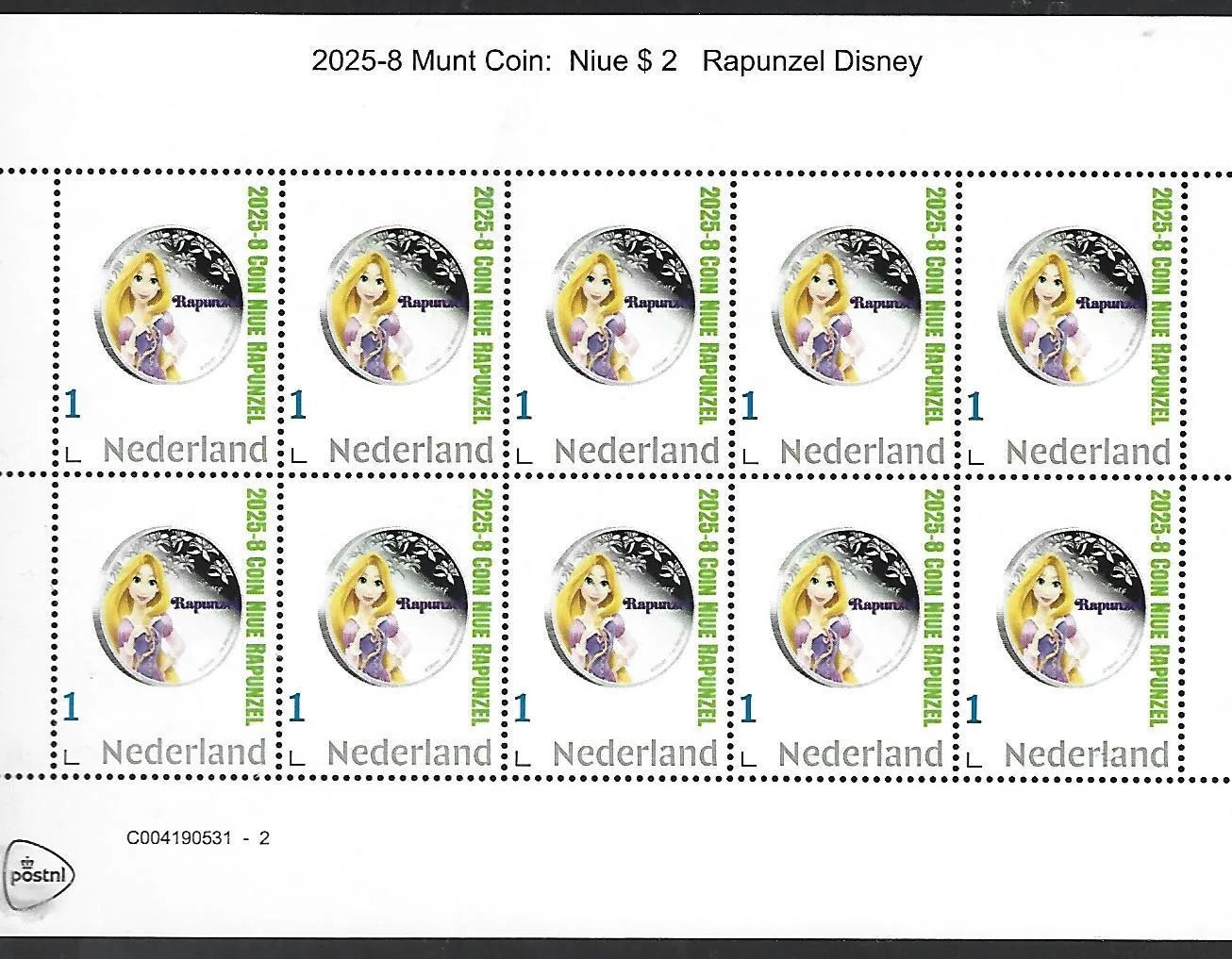 Nederland 2025-8 Munt Coin Disney Rapunzel 2heet postfris/mnh