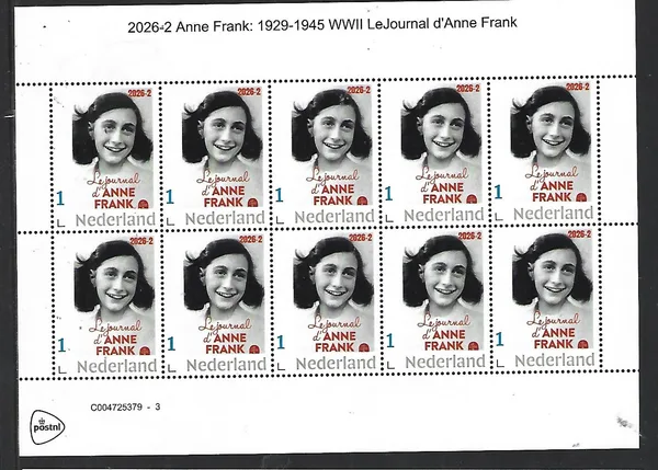 Netherlands 2026-2 Anne Frank: The Diary of Anne Frank sheet MNH