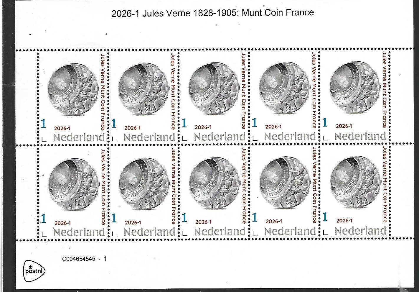 Nederland 2026-1 Jules Verne: Coin France €10 sheet postfris/mnh