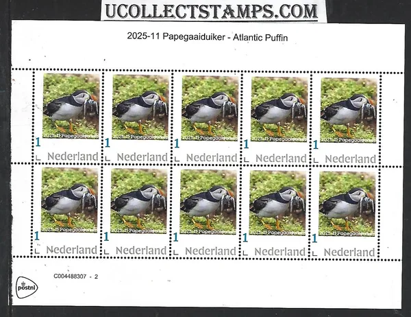 Nederland 2025-11 Papegaaiduikers Atlantic Puffins sheetlet postfris/mnh