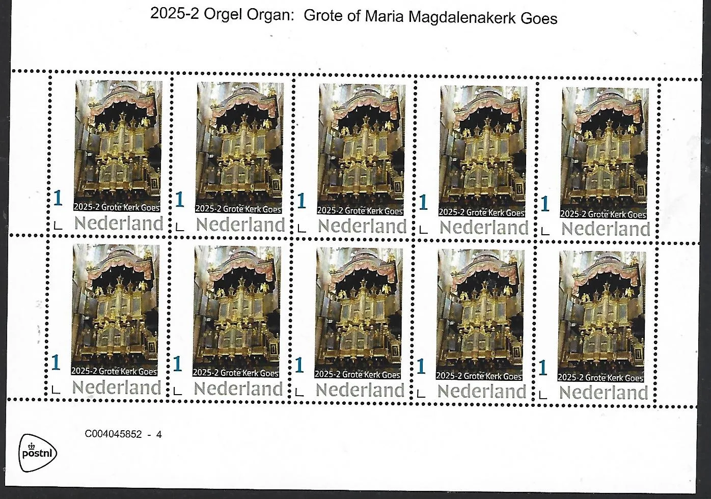 Nederland 2025-2 Orgel - Organ: Grote Kerk Goes sheetlet postfris/mnh