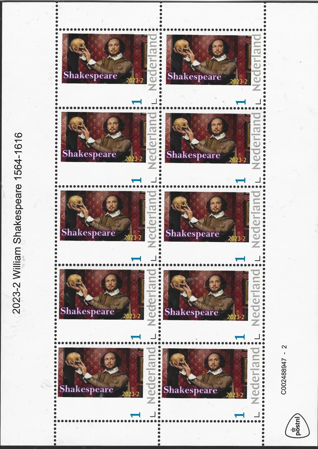 Pays-Bas 2023-2 William Shakespeare feuillet neuf/nnh