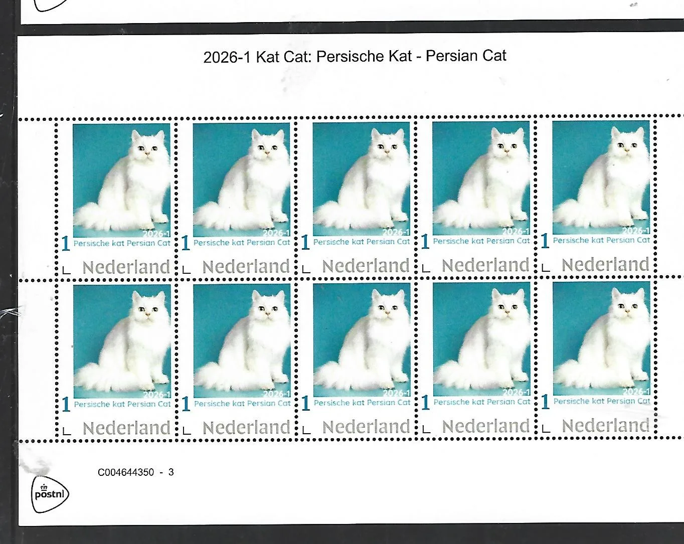 Nederland 2026-1 Kat Cat: Pers Persian cat sheetlet postfris/mnh