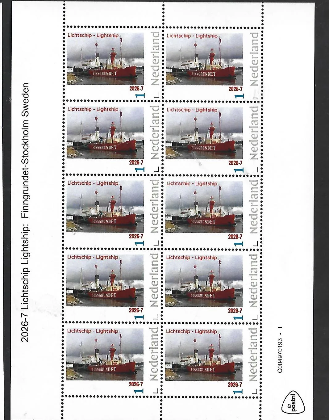 Netherlands 2026-7 Lichtschip Lightship: Fingrunndet Sweden sheet MNH