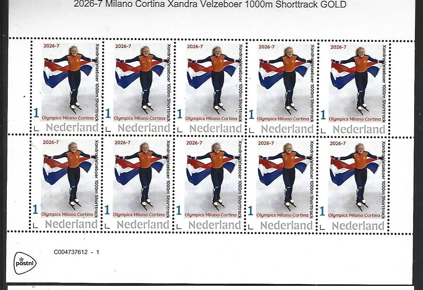 Nederland 2026-7 Olympics Milano Cortina: X. Velzeboer shorttrack 1000m sheet postfris/mnh