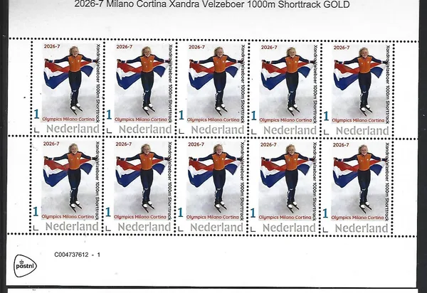 Netherlands 2026-7 Olympics Milano Cortina: X. Velzeboer shorttrack 1000m sheet MNH