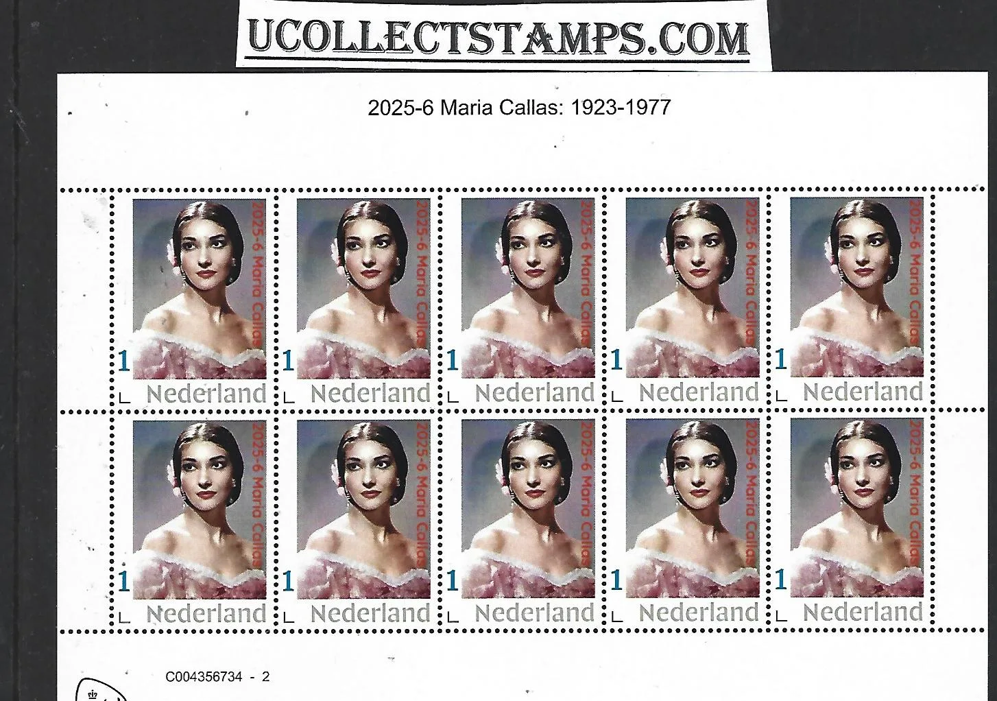 Netherlands 2025-6 Maria Callas 1923-1977 sheetlet MNH