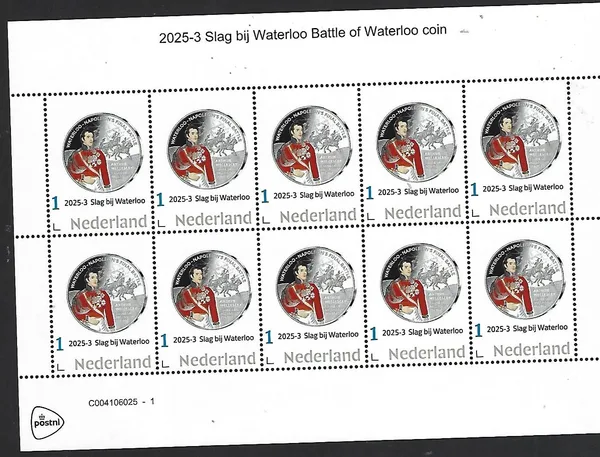 Pays-Bas 2025-3 Bataille de Waterloo : Duke of Ellington Gibralter pièce de 50p feuillet neuf/mnh