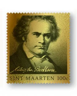 St Maarten 2020 Ludwig van Beethoven 24k golden stamps in box !!