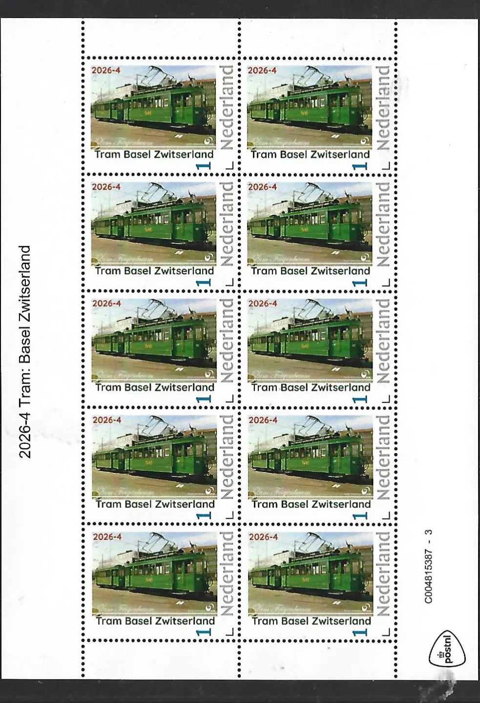 Netherlands 2026-4 Tram: Basel Switzerland sheet MNH