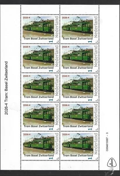 Netherlands 2026-4 Tram: Basel Switzerland sheet MNH