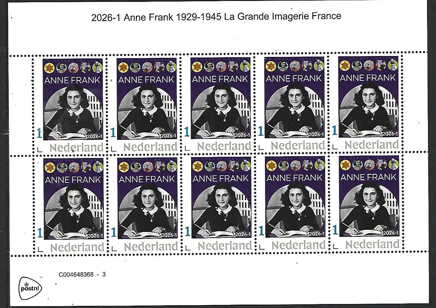 Nederland 2026-1 Anne Frank: 1929-1945 La Grande Imagerie France sheet postfris/mnh
