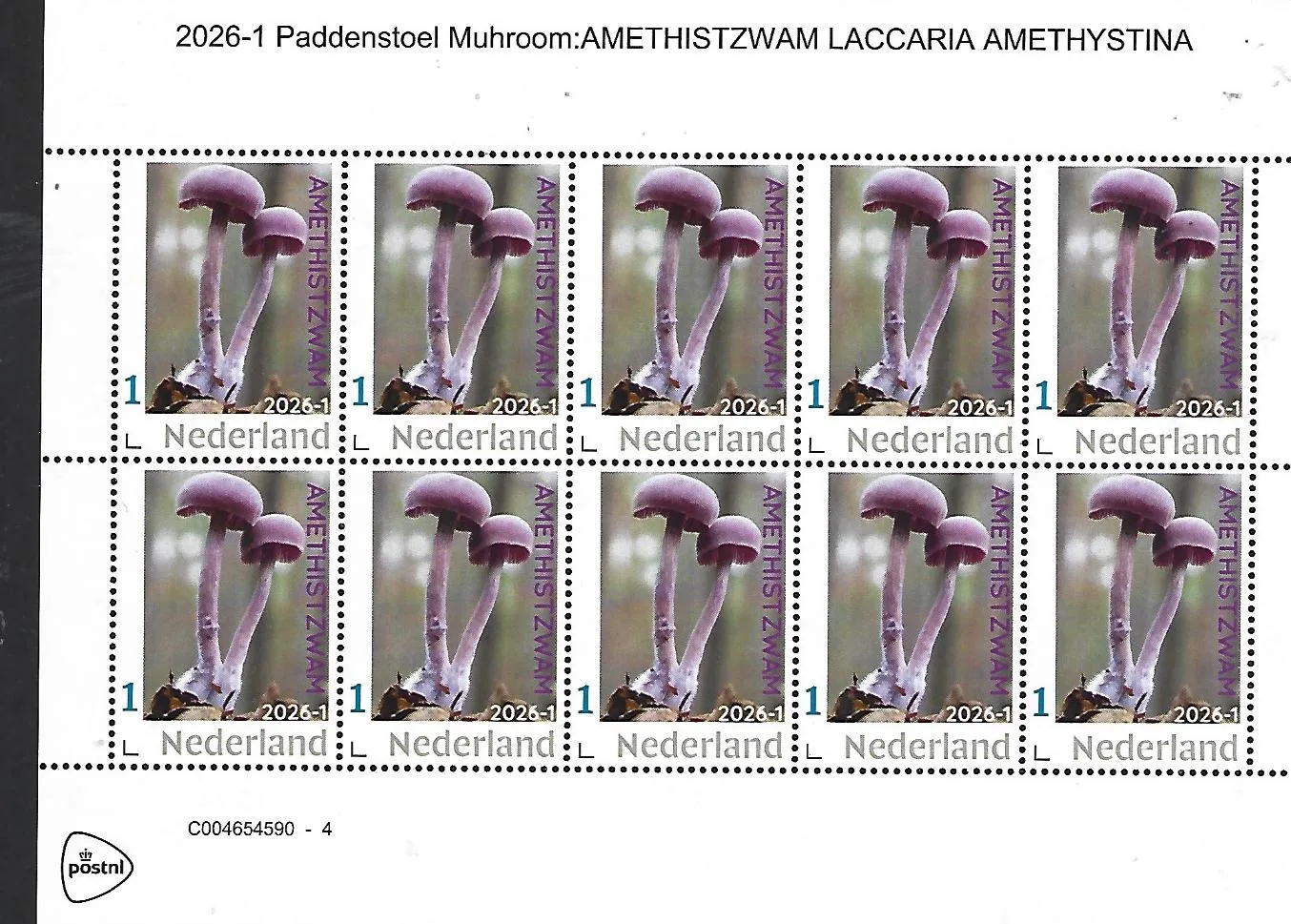 Netherlands 2026-1 Mushroom; Amethyst Deceiver sheet MNH