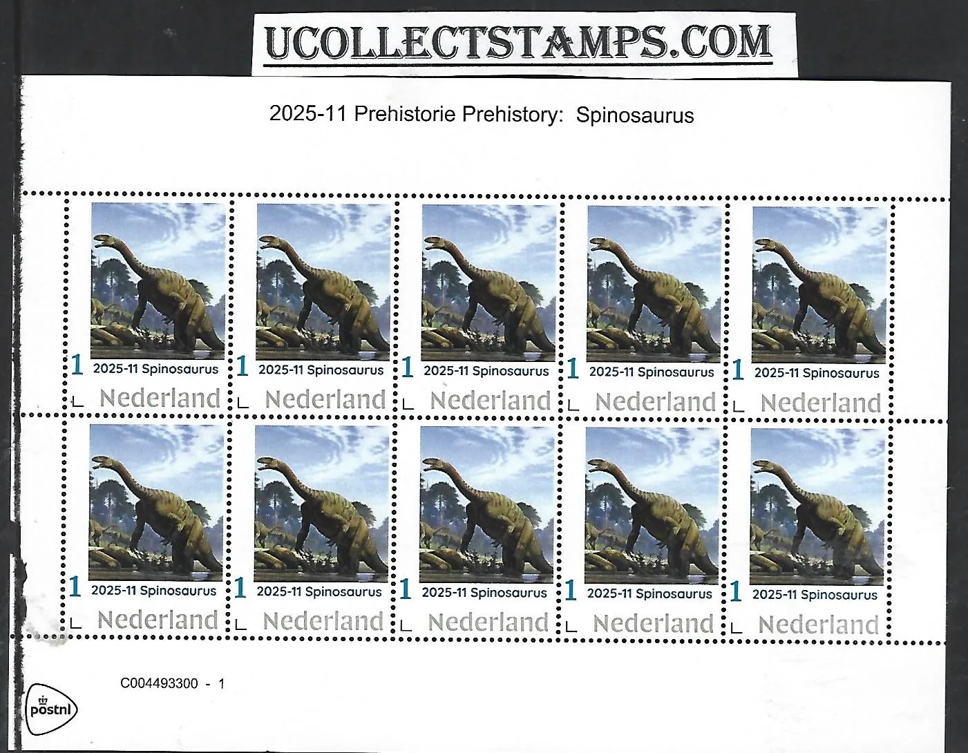 Nederlannd 2025-11 Prehistorie Prehistoric: Spinosaurus sheetlet postfris/mnh