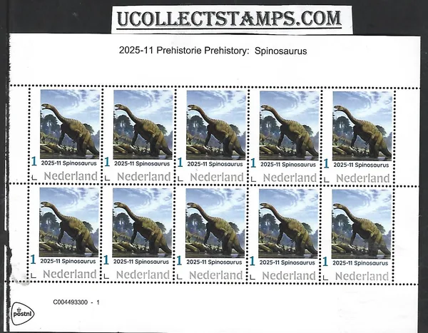 Nederlannd 2025-11 Prehistorie Prehistoric: Spinosaurus sheetlet postfris/mnh
