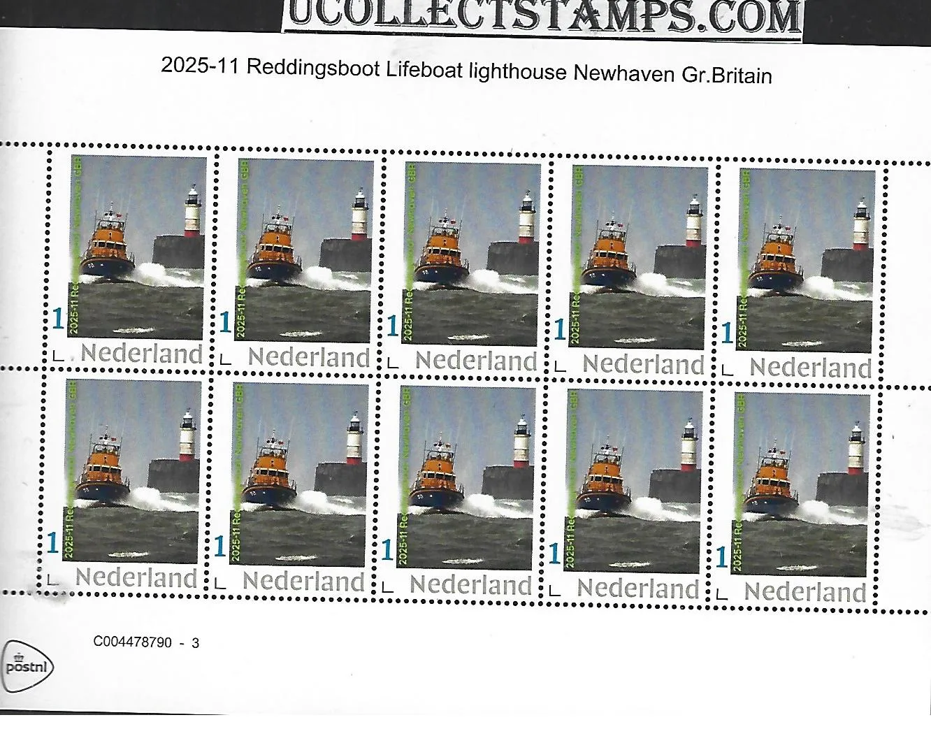 Netherlands 2025-11 Lifeboat Lighthouse Newhaven GBR sheetlet MNH