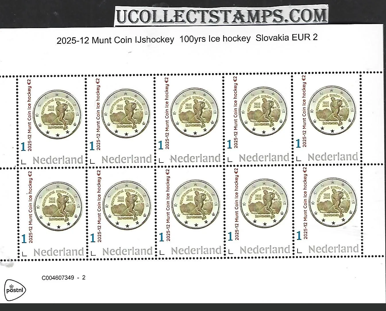 Nederland 2025-12 IJshockey Ice hockey: Eur.kampioenschappen Slowakije munt SHEET postfris/mnh