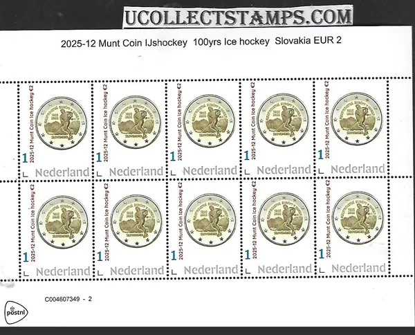 Nederland 2025-12 IJshockey Ice hockey: Eur.kampioenschappen Slowakije munt SHEET postfris/mnh
