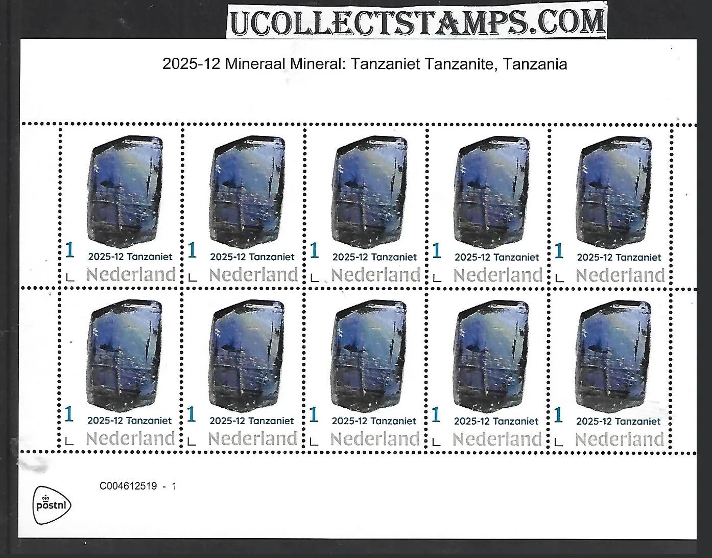 Nederland 2025-12 Mineraal Mineral: Tanzaniet Tanzania sheetlet postfris/mnh