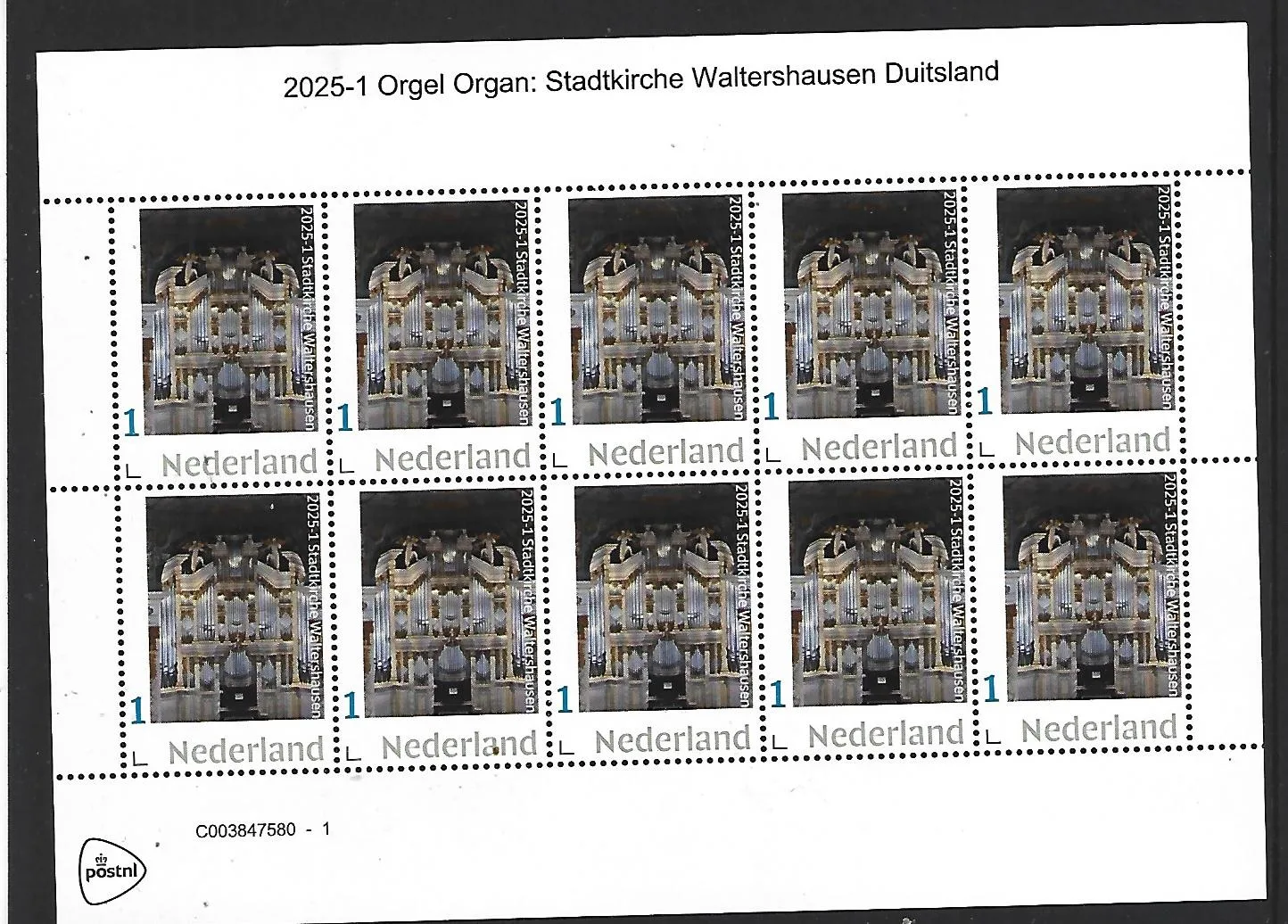 Nederland 2025-1 Orgel Organ Stadkirche Waltershausen Duitsland sheetlet postfris/mnh