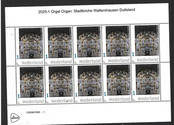 Nederland 2025-1 Orgel Organ Stadkirche Waltershausen Duitsland sheetlet postfris/mnh