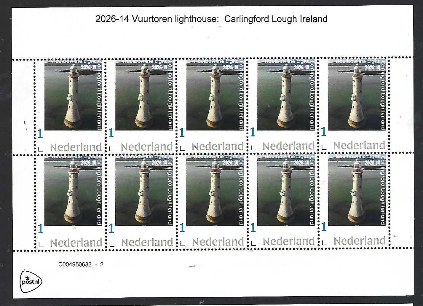 Nederland 2026-14 Vuurtoren Lighthouse: Haulbowline Light, Carlingford Lough Ire SHEET postfris/mnh
