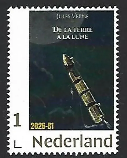 Netherlands 2026-B1 Jules Verne: De la Terre á la Lune coin on stamp Gold 1 stamp MNH