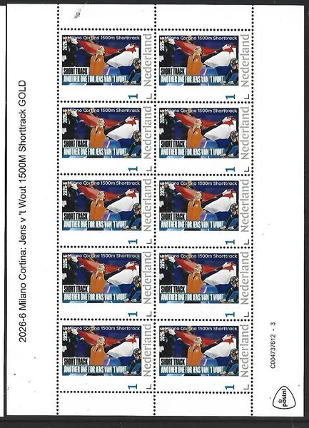Netherlands 2026-6 Olympics Milano Cortina: Jens v 't Wout 1500m shorttrack sheet MNH