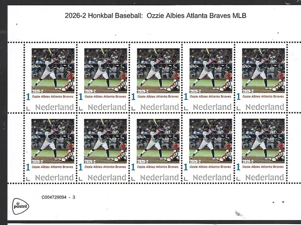 Netherlands 2026-2 Baseball: Ozzie Albies Atlanta Braves sheet MNH