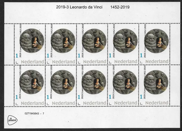 Netherlands 2019-3 Leonardo da Vinci Coin Niue sheetlet MNH