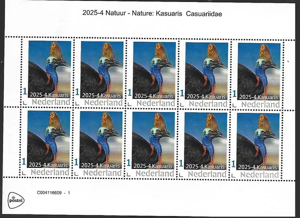 Netherlands 2025-4 Nature: Cassowary Bird sheetlet MNH
