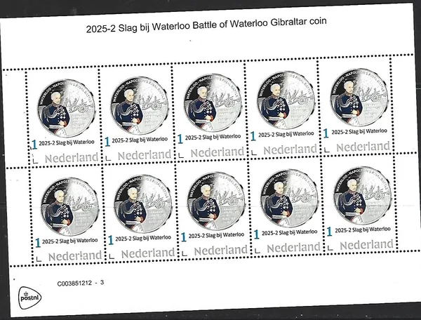 Netherlands 2025-2 Battle of Waterloo coin on stamp sheet MNH