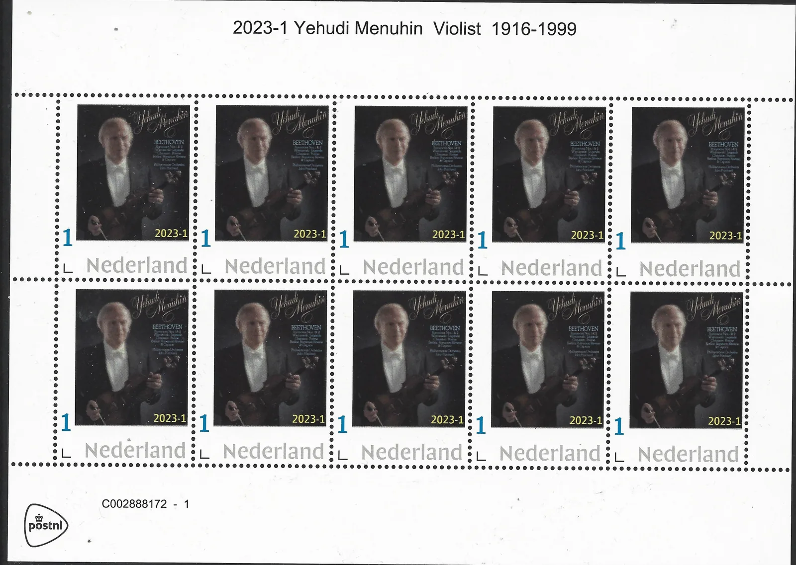Pays-Bas 2023-1 Yehudi Menuhin Violon vel-sheetlet neuf/mnh