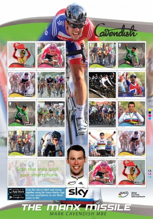 2012 ISLE OF MAN Mark Cavendish wielrennen smiler sheetlet postfris/mnh
