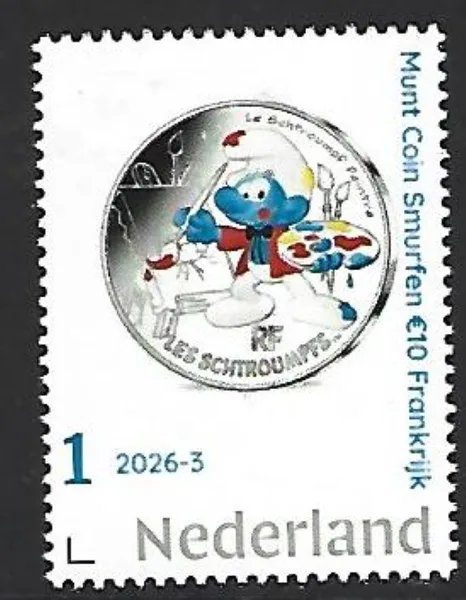 Nederland 2026-3a munt coin Painter Smurf France €10 postfris/mnh
