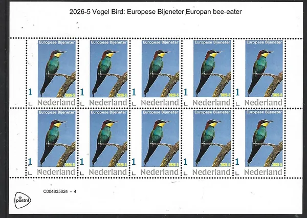 Netherlands 2026-5 Bird: European bee-eater sheet MNH