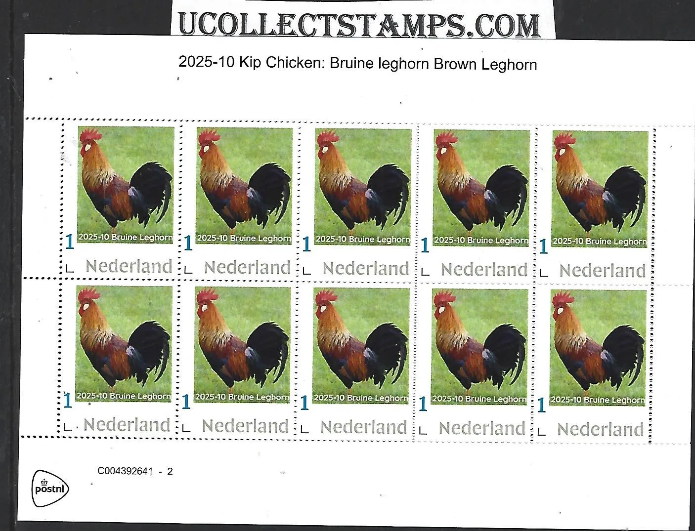Nederland 2025-10 Kip Chicken: Brown Leghorn Sheetlet postfris/mnh