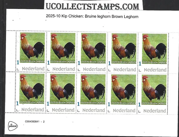Nederland 2025-10 Kip Chicken: Brown Leghorn Sheetlet postfris/mnh