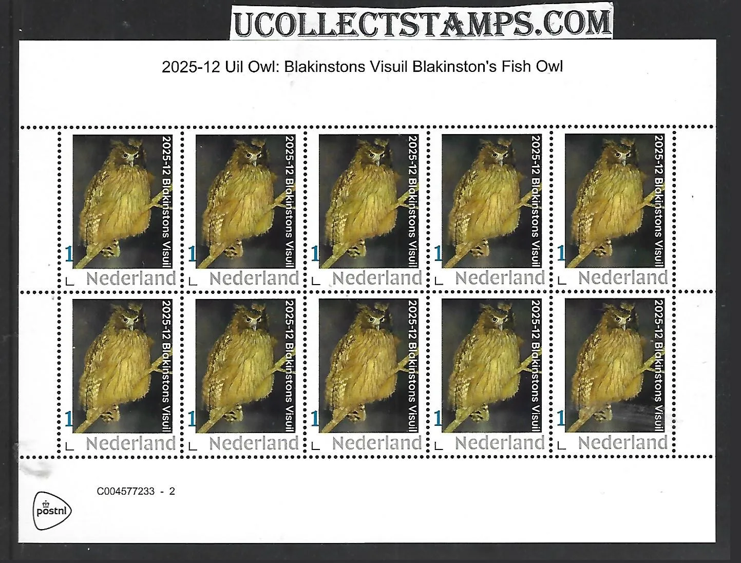 Nederland 2025-12 Uil Owl; Blakinstons uil Blakinston's owl sheet mnh