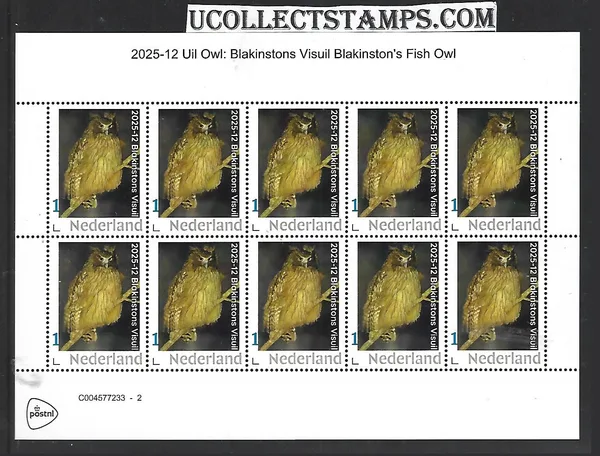 Nederland 2025-12 Uil Owl; Blakinstons uil Blakinston's owl sheet mnh